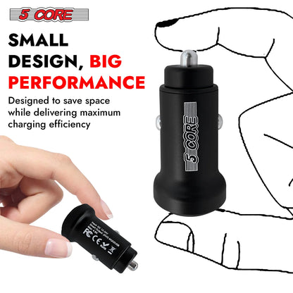 5 Core USB Car Charger Cigarette Lighter Adapter Dual USB Port Adapter 12/24 V Fast Charging