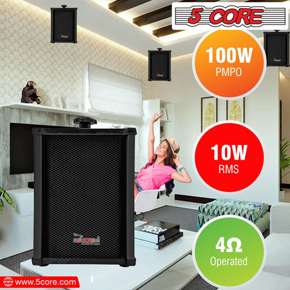 5Core Audio System Combo 30W Amplifier 6.4” Wall Speakers 4 Piece 10W RMS Each Commercial Speaker System for Restaurant Office Cafe Bar