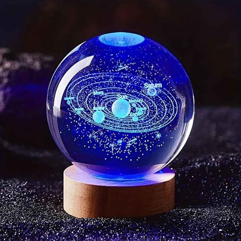 3D Solar System Nightlight, Crystal Glass Ball Light Holiday Gifts