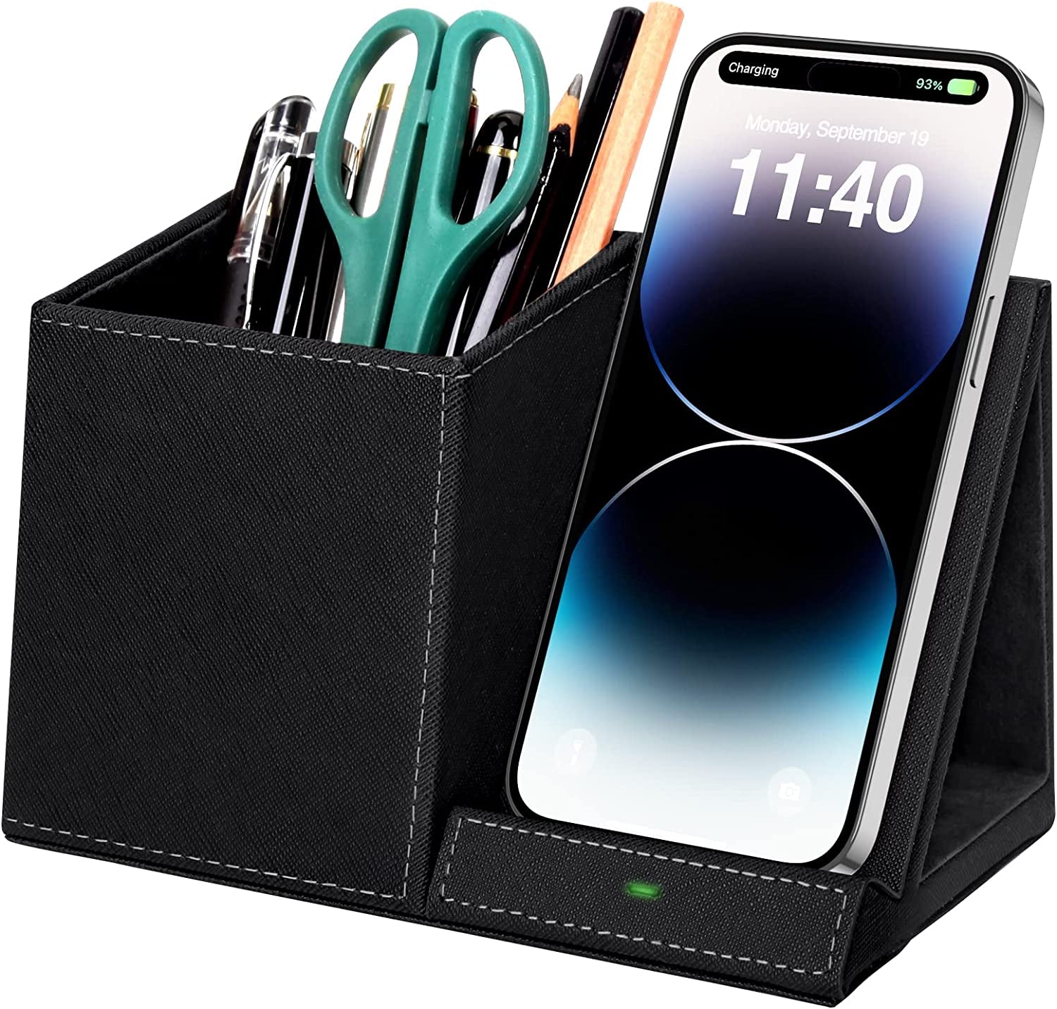 2-In-1 Pen Holder with Wireless Charger, Compatible with Iphone 16/15/14/13/12/11/8 Series, Pencil Holder Phone Stand for Desk Home Office, Men Gift Husband Wife Anniversary Dad Birthday Idea Gadget